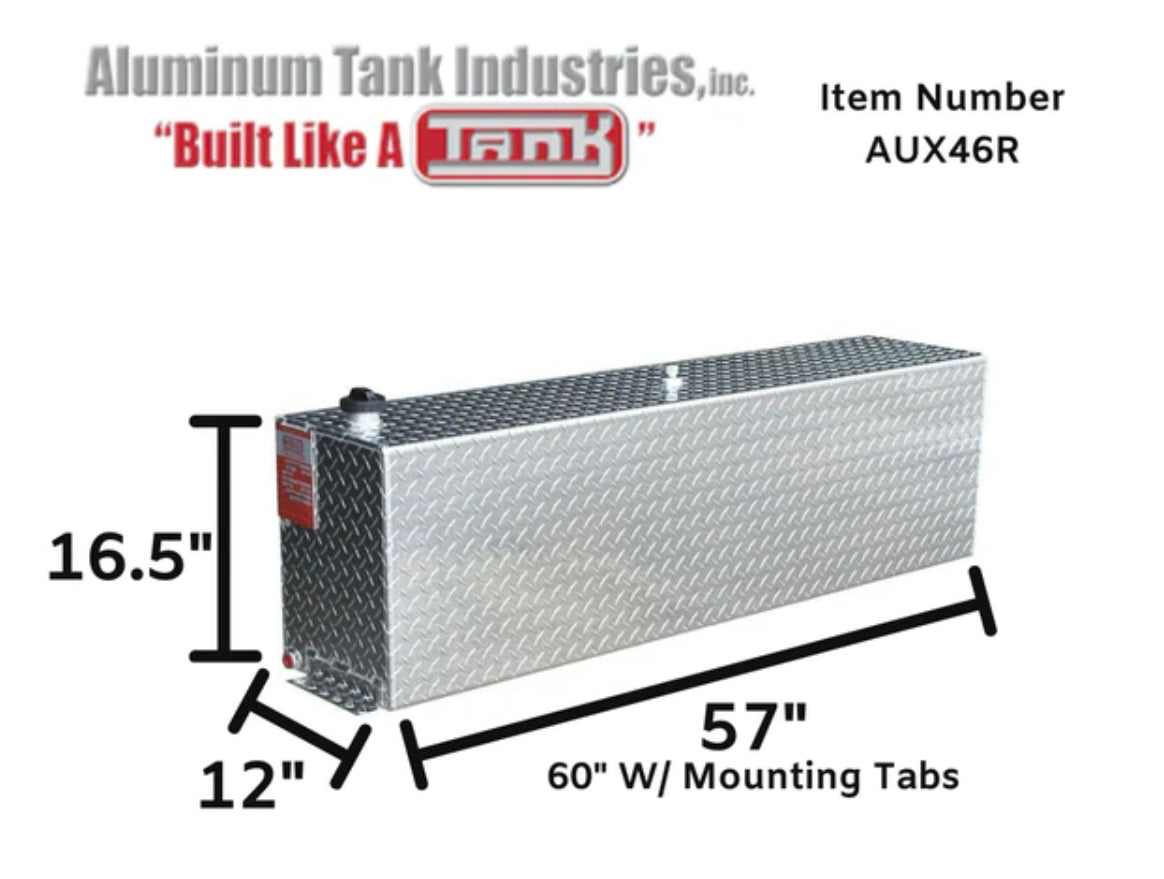 ALUMINUM TANK INDUSTRIES, INC. 46 Gallon Diesel Rectangle Auxiliary Tank Bright Aluminum Model # AUX46R